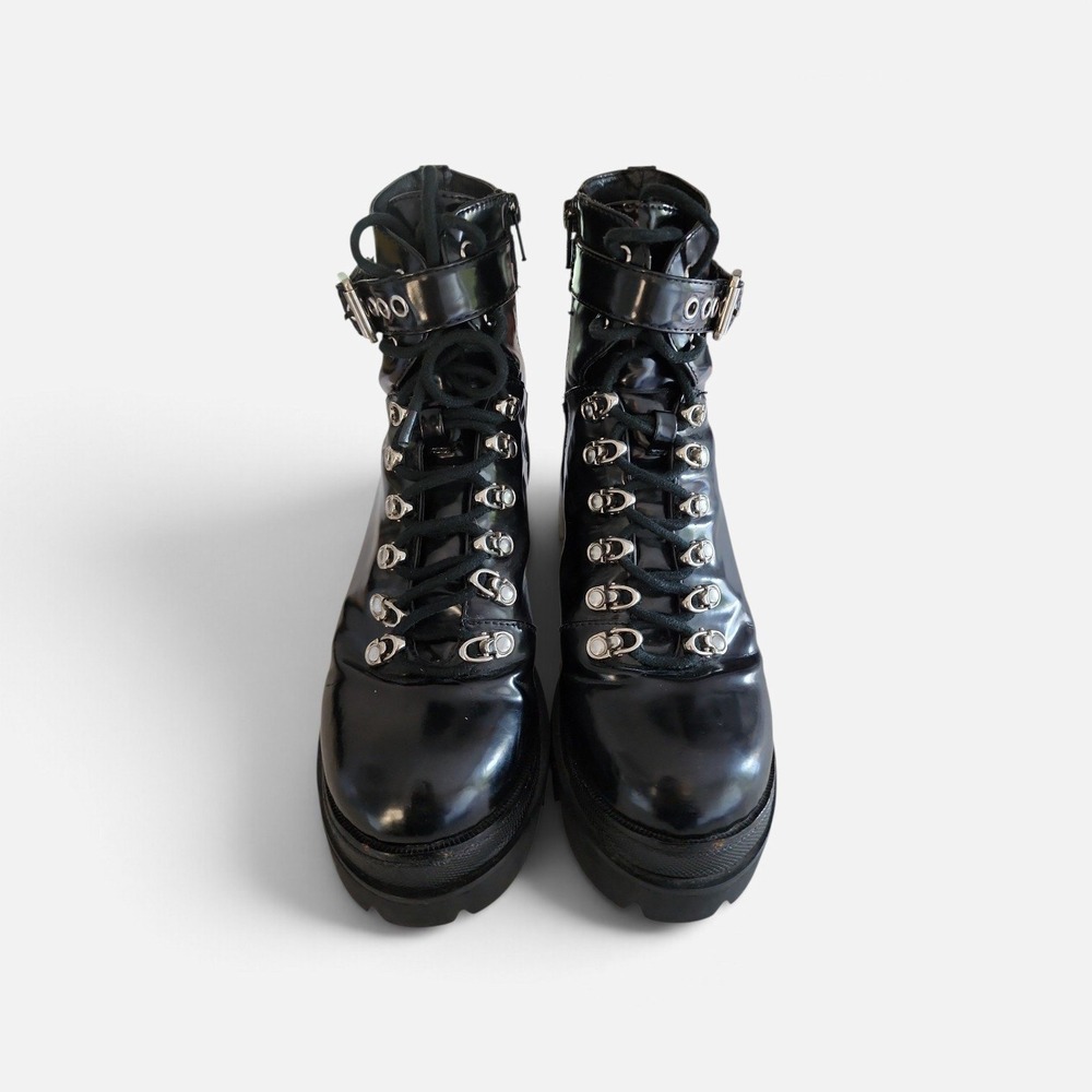 Jeffrey Campbell Czech Combat Boots Women 8M Black Platform Goth Grunge Lug Sole - Picture 2 of 11